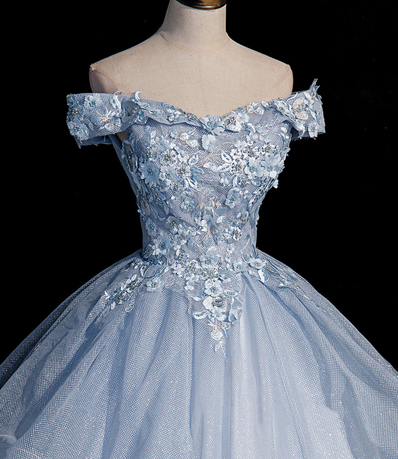Blaues Tüll-Spitzen-Ballkleid-Kleid, lang, formelle Kleider 10475
