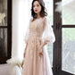 Pink Elegant Fashion A-line Lace Long sleeves Long Tulle Ball Gown Evening Gown Bridesmaid Dress  10468