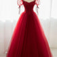 Red tulle long ball gown dress red evening dress  10599
