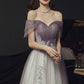 Purple tulle sequins long prom dress A line evening dress  10644