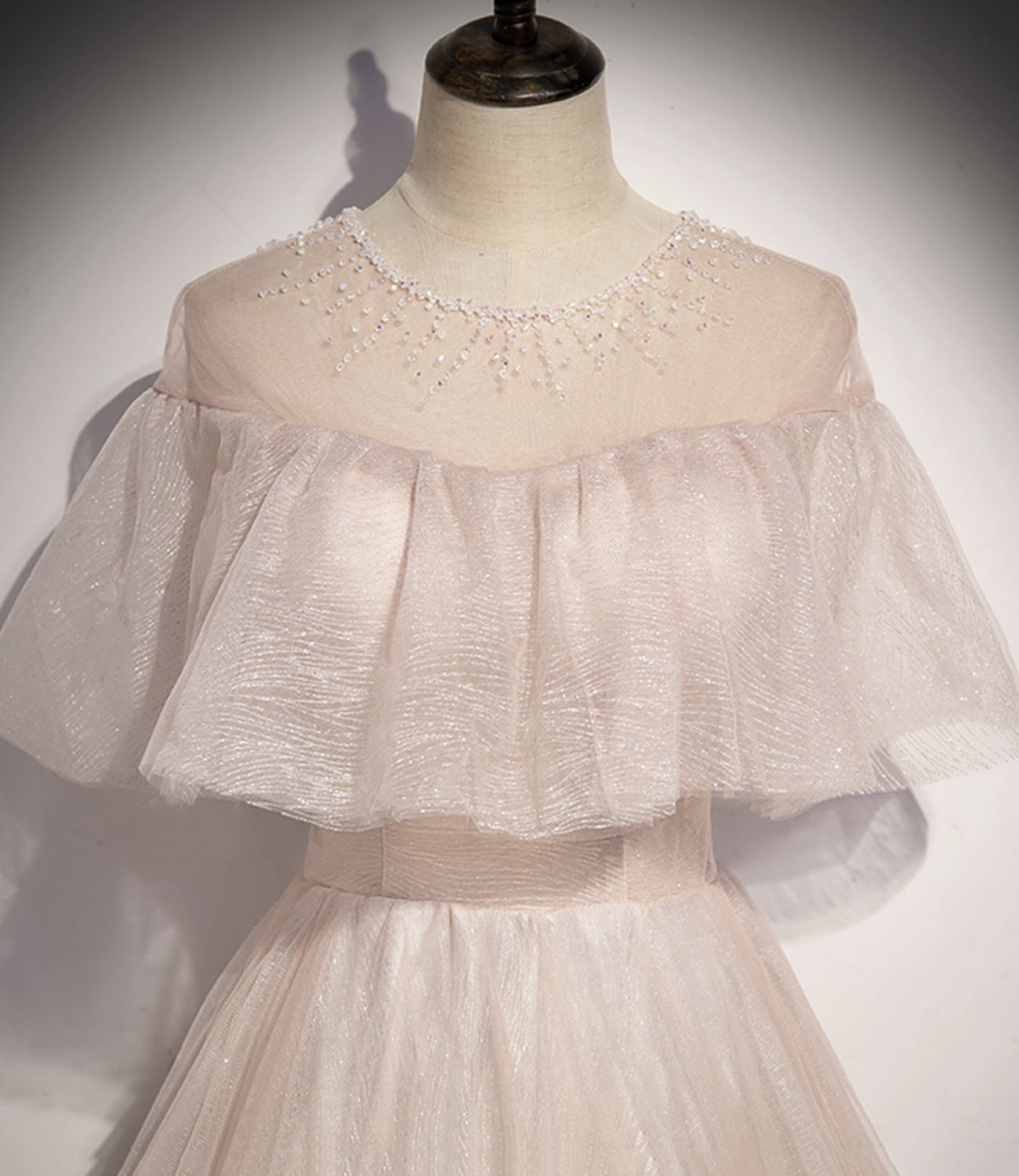 Rosa Tüll langes Ballkleid A-Linie Abendkleid 10331