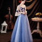 Blue tulle applique long prom dress blue evening dress  10534