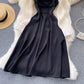 Schwarzes langärmliges Kleid in A-Linie Modekleid 10673