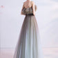 Graugrünes Tüll Pailletten langes Ballkleid Abendkleid 10616