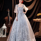 Langes Ballkleid aus grauer Tüllspitze A-Linie Abendkleid 10508
