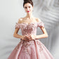 Rosa Tüll Spitze langes Ballkleid A-Linie Abendkleid 10359