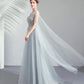 Robe de soirée longue en tulle et dentelle grise Robe de soirée trapèze 10509