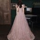 Pink tulle long prom dress A line evening gown  10490