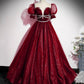 Shiny tulle sequins long prom dress A line evening gown  10380