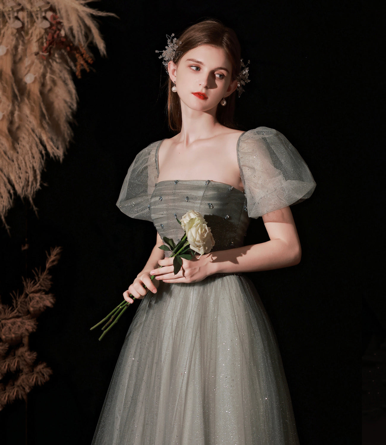 Robe de soirée longue en tulle mignonne Robe de soirée trapèze 10372