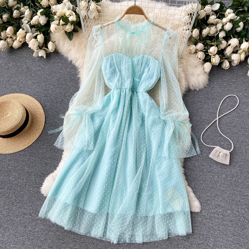 Süßes Tüll-Langarmkleid Modekleid 10659