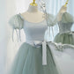 Green satin tulle long prom dress A line evening dress  10445