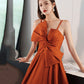 Langes Abschlussballkleid aus orangefarbenem Satin mit Schleife A-Linie formelles Kleid 10568
