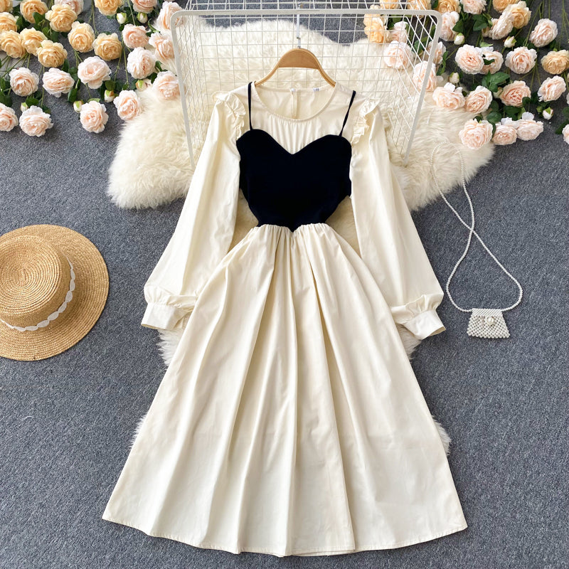 Robe trapèze mignonne à manches longues Robe trapèze tendance 10666