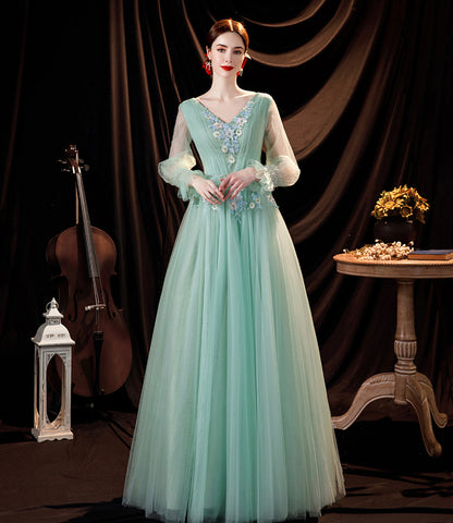 Grünes langes Ballkleid aus Tüll Spitze grünes Abendkleid 10535