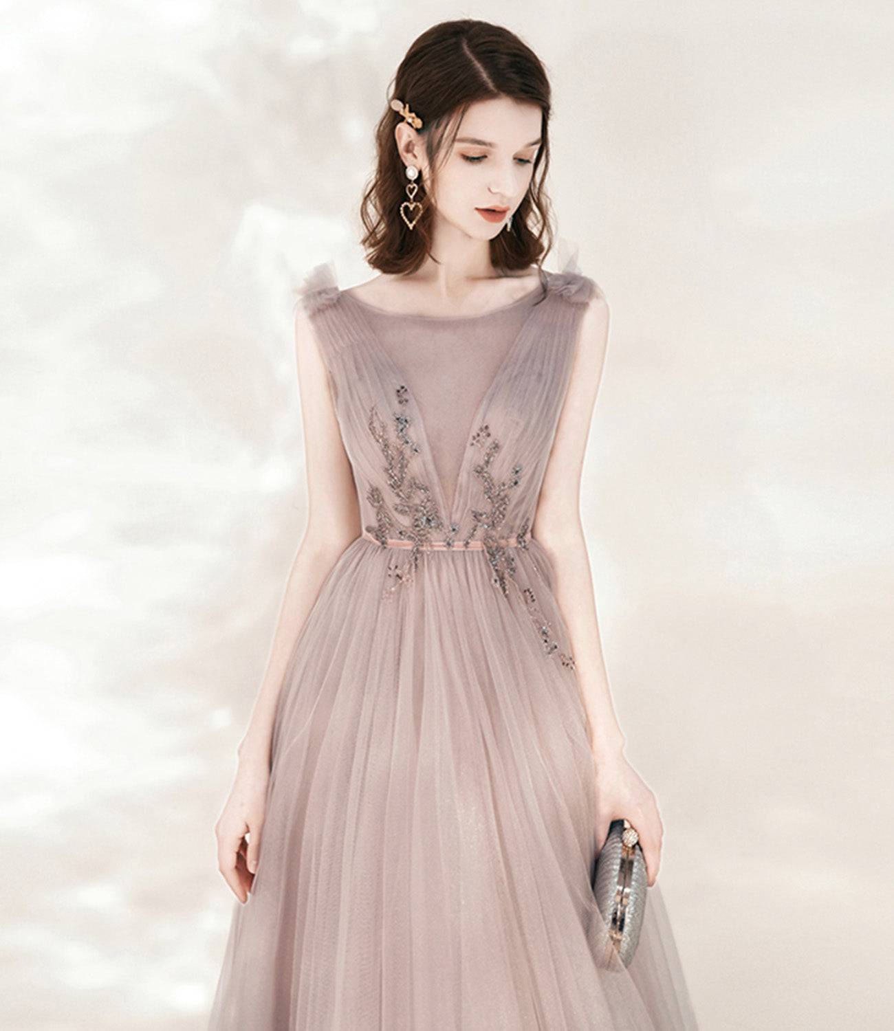 Cute tulle long A line prom dress evening dress  10543
