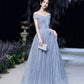 Blue tulle sequins long prom dress blue evening dress  10465