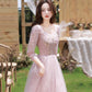 Rosa Tüll Pailletten langes Ballkleid Abendkleid 10362