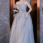 Gray tulle long A line prom dress gray evening dress  10625