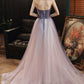Robe de soirée longue en tulle violet à paillettes 10624