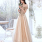 Robe de soirée longue en tulle et dentelle champagne Robe de soirée trapèze 10381