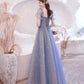 Blue tulle long A line prom dress blue evening dress  10530
