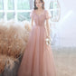 Robe de soirée longue en tulle rose mignonne, coupe A, 10524
