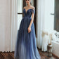 Langes Ballkleid aus blauem Tüll mit Pailletten blaues Abendkleid 10477