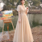 Cute tulle sequins long prom dress A line evening dress  10571