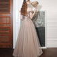 Shiny tulle sequins long prom dress A line evening dress  10576