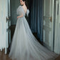 Langes Ballkleid aus grauem Tüll mit Pailletten A-Linie Abendkleid 10574