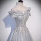 Langes Ballkleid aus grauer Tüllspitze A-Linie Abendkleid 10406