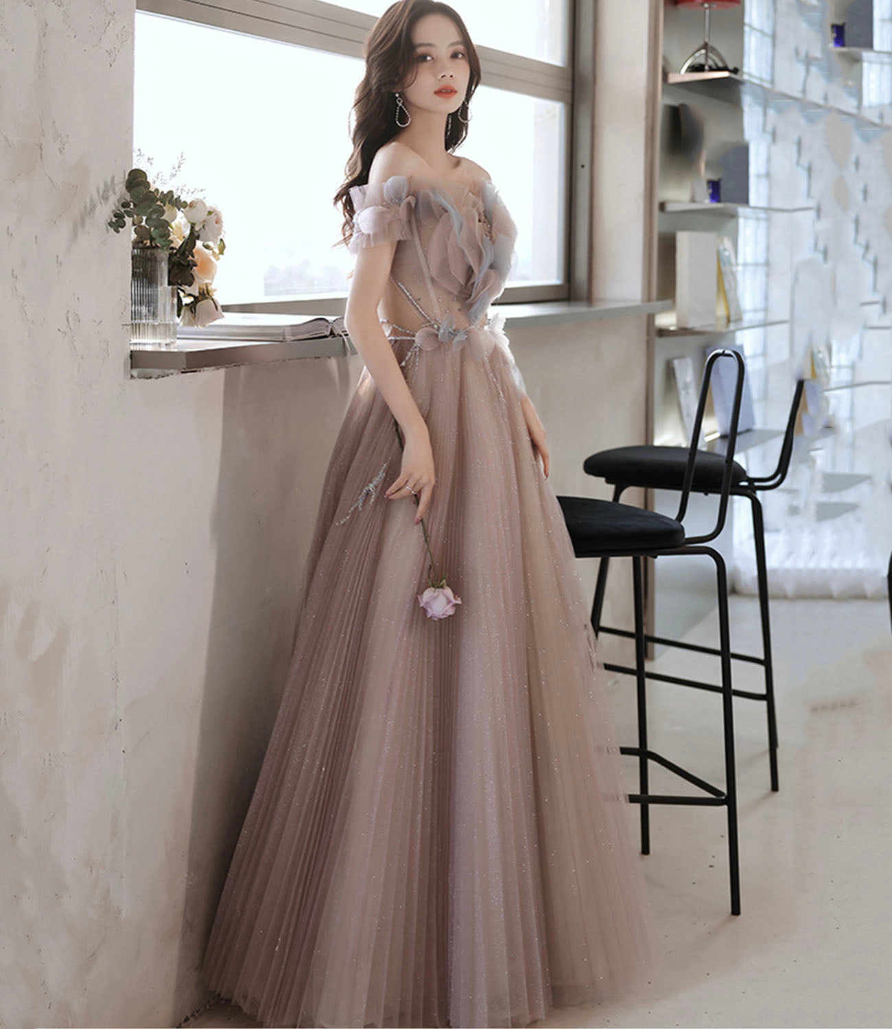 Süßes langes Ballkleid aus Tüll A-Linie Abendkleid 10426