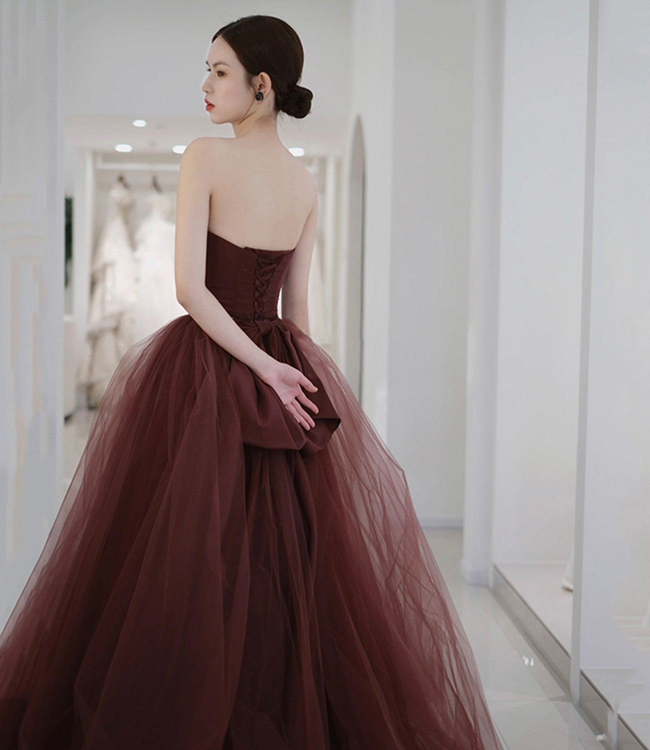 Cute tulle long prom dress A line evening gown  10561