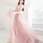 Rosa Tüll langes Ballkleid A-Linie Abendkleid 10421