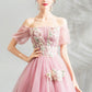 Rosa Tüll Spitze langes Ballkleid Abendkleid 10623