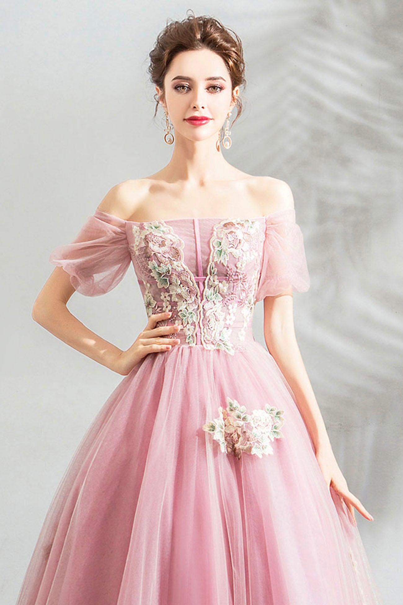 Rosa Tüll Spitze langes Ballkleid Abendkleid 10623
