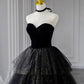 Black velvet tulle long ball gown dress black formal dress  10432