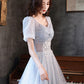 Cute tulle beads long prom dress blue evening dress  10596