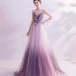Robe de soirée longue en tulle violet à paillettes 10479