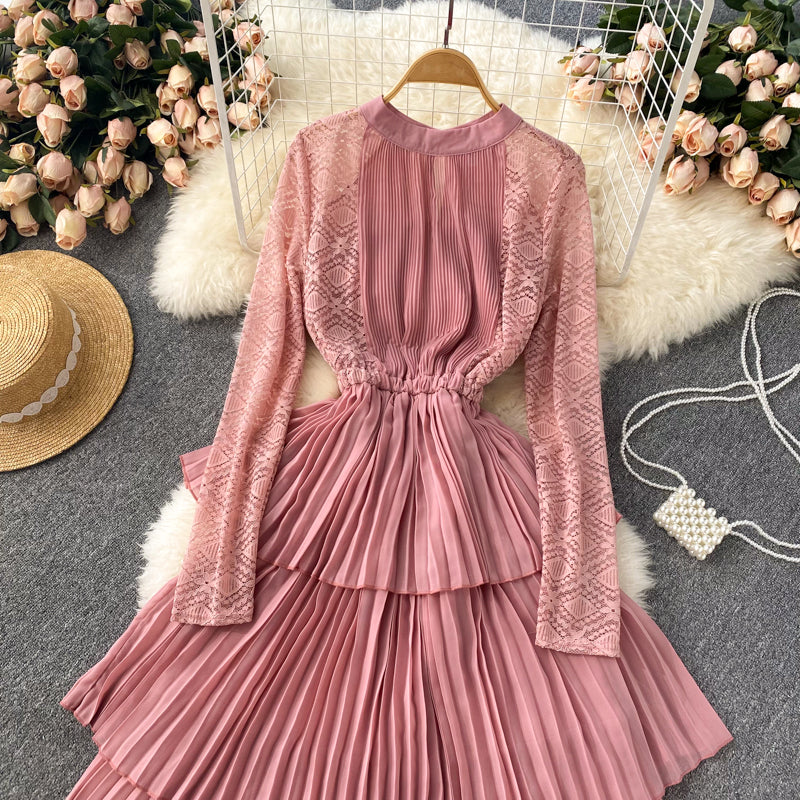 A Line Chiffon Lace Long Sleeve Dress Fashion Dress  10720