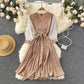 Süßes Langarmkleid mit V-Ausschnitt A-Linie Modekleid 10667