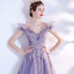 Lila Tüll Pailletten langes Ballkleid A-Linie Abendkleid 10463