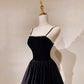 Black velvet long prom dress A line evening dress  10482
