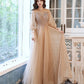 Cute tulle beads long prom dress A line evening dress  10523