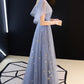 Blaues langes Ballkleid aus Tüll mit V-Ausschnitt blaues Abendkleid 10640