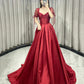 Red satin long prom dress A line evening gown  10354