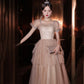 Robe de soirée longue en tulle à paillettes et jolie ligne A 10413