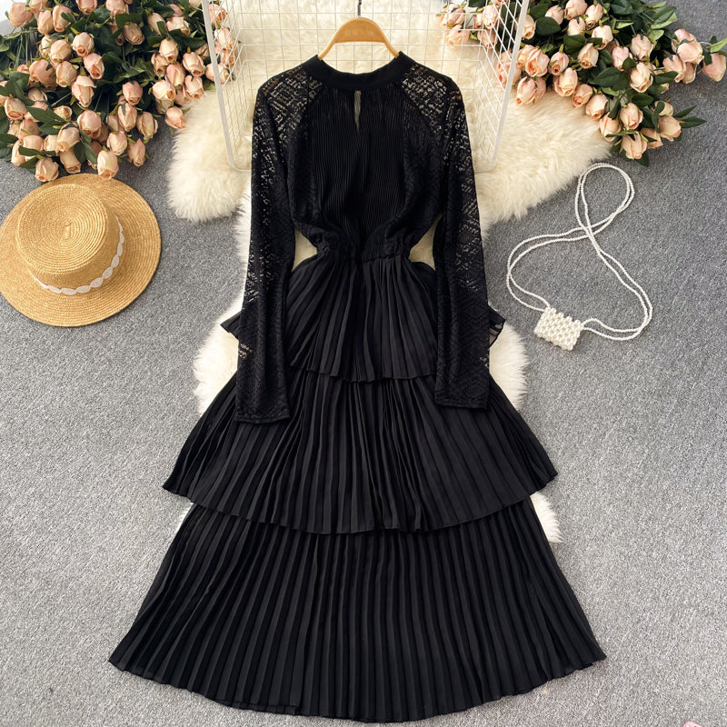 A Line Chiffon Lace Long Sleeve Dress Fashion Dress  10720
