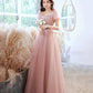 Robe de soirée longue en tulle rose mignonne, coupe A, 10524